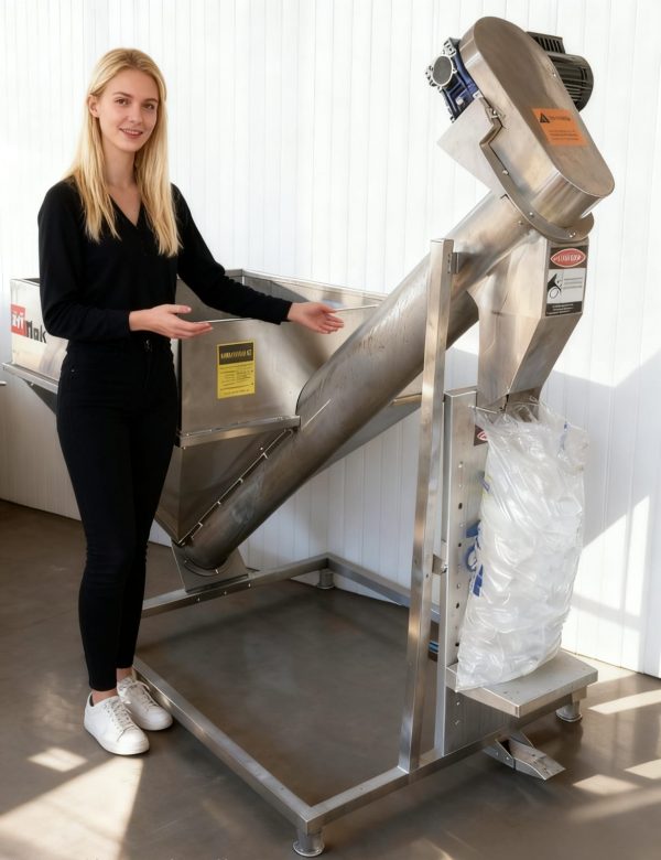 embolsadora para hielo industrial con tolva receptora y transportador helicoidal